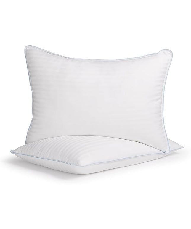 eLuxurySupply 2-Pack Premium Bed Pillows - Medium Density and Medium Loft Ideal for Back and Side Sleepers - 100% Cotton Casing - 20"X28" Standard/Queen Size