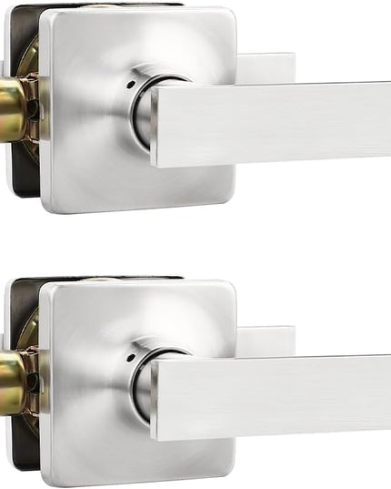 Mengico 2 Pack Door Lever Lock,Nickel Door Lever Handle,Door Handles Interior Passage Lock(for Hallway&Close)