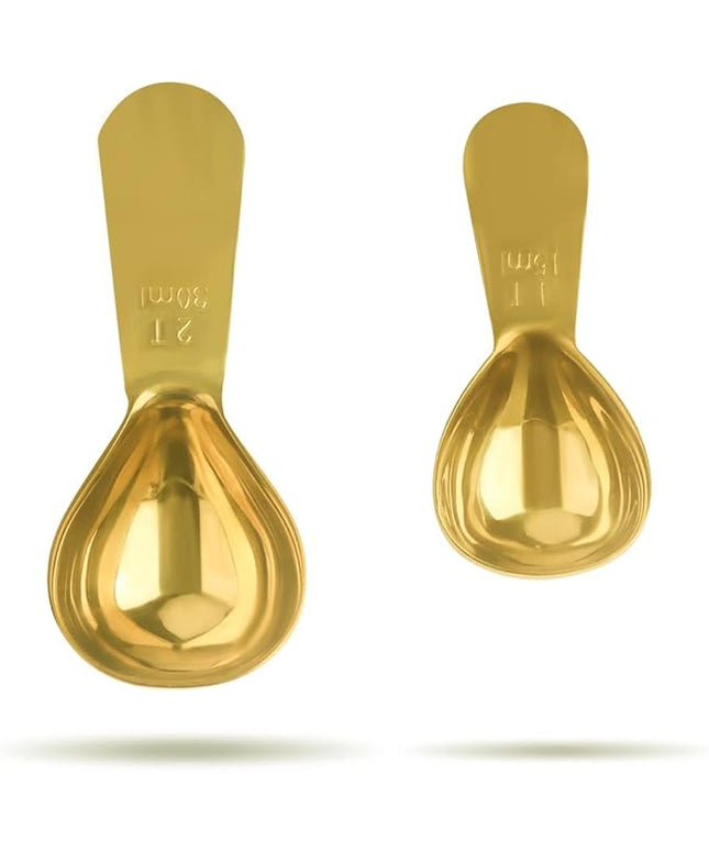 Stainless Steel Coffee Scoop Set - 15ml & 30ml Measures, Milk & Fruit Powder, Gold, 2 Pack
