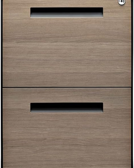 Laura Davidson Furniture Stockpile 2 Drawer Mobile File Cabinet with Lock - Under Desk Metal Filing Cabinet, Legal/Letter File Folders, Wheels and Stationary Feet, Pre-Assembled, Black/Wood