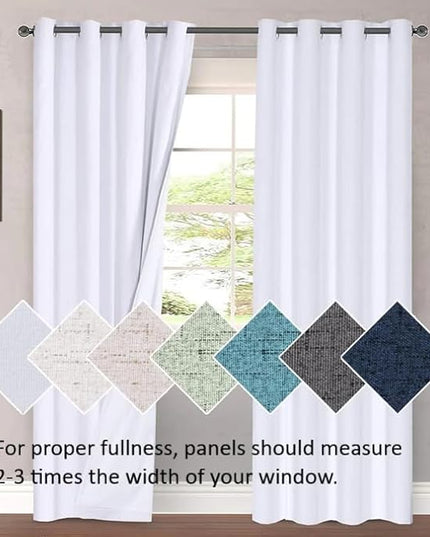 H.VERSAILTEX Linen Blackout Curtain 108 Inches Long for Bedroom/Living Room Thermal Insulated Grommet Linen Curtain Drapes Primitive Textured Burlap Effect Window Drapes 1 Panel - Heather Pure White