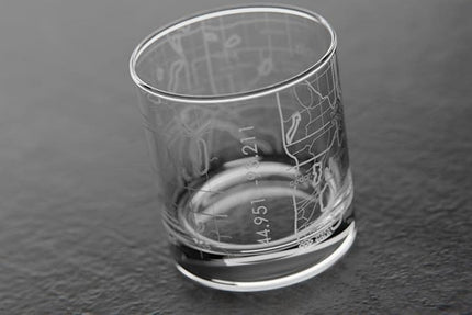 Well Told Engraved Minneapolis Minnesota Map Rocks Glass, Old Fashioned Whiskey Glass (11 oz, Clear) Etched Whiskey Glass, Gifts For Whiskey Lovers