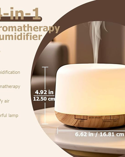 500ml Premium Essential Oil Diffuser,Quiet 4-in-1 Ultrasonic Aromatherapy Humidifier,7 Color LED Lights,with Adjustable Automatic Timer Off Function and Spray Mode. (Light Woodgrain, Basic Edition)
