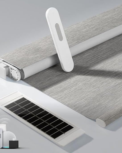No Drill Motorized Blinds with Remote, Blackout Automatic Blinds with Solar Panel, Cordless Smart Electric Roller Shades for Windows, Grey, 31½ x 72