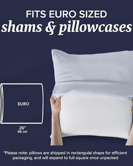 Beckham Hotel Collection Euro Size Throw Pillows (Set of 2), 26 x 26 Down Alternative Pillow Insert for Bed, Couch, and Sofa