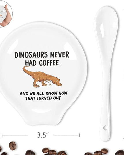 Funny Coffee Quote Dinosaurs Never Had Coffee Ceramic Coffee Spoon Holder-Coffee Spoon Rest -Coffee Station Decor Coffee Bar Accessories-Coffee Lovers Gift for Women and Men
