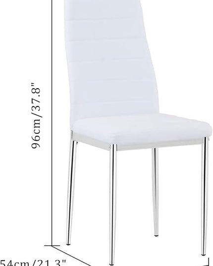 5 Piece Dining Table Table Set, Tempered Glass Dining Table Set for 4 Kitchen Table Set with 4 Upholstered Chairs for Kitchen Dining Room (Sliver Table with White Chair)