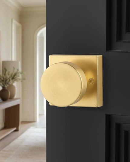 Brushed Gold Dummy Door Knob, Heavy Duty Closet Door Knob, Square Individual Dummy Door Knob Single Side (2 Pieces/1 Pack)