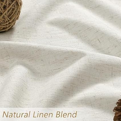 Guken Cream Linen Blackout Curtains 98 Inch Length 2 Panels Set for Living Room Bedroom Back Tab Thermal Insulated 100% Black Out Linen Drapes Room Darkening Window Curtains