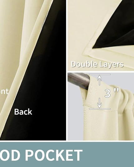 BGment Cream Blackout Curtains for Living Room 72 Inch Length, Full Room Darkening Thermal Insulated Noise Reducing Bedroom Window Curtains with Rod Pocket, 2 Panels, Each Panel 42 Inch Wide
