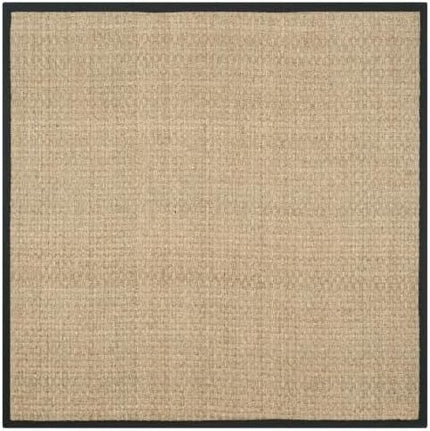 SAFAVIEH Area Rug 5' Square - Natural Fiber Collection - Natural & Black, Seagrass, Basketweave Pattern with Border (NF114C)