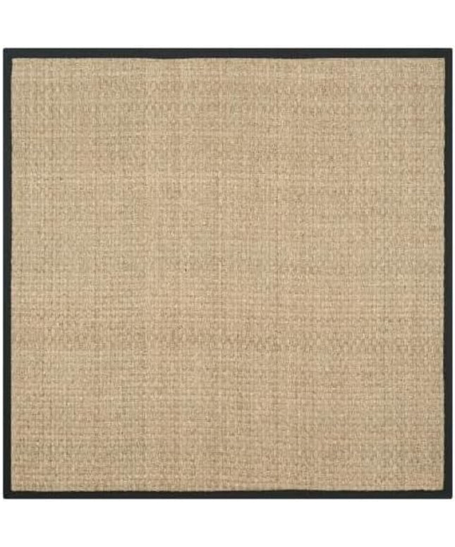 SAFAVIEH Area Rug 9' Square - Natural Fiber Collection - Large - Natural & Black, Seagrass, Basketweave Pattern with Border (NF114C)