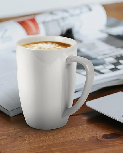 homEdge Porcelain Mug Set, 16 Ounces Cup for Tea, Latte, Mocha, Hot Chocolate, Set of 6, White