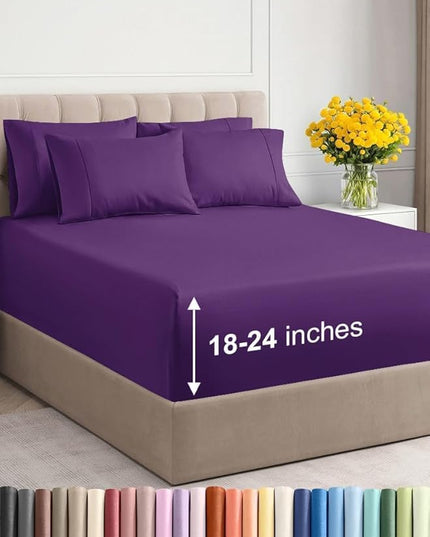 Extra Deep King Sheet Set - 6 Piece Breathable and Cooling Sheets - Hotel Luxury Bed Sheets Set - Easy & Secure Fit - Soft, Wrinkle Free and Comfy Sheets Set - Purple Sheet Set with Extra Deep Pockets