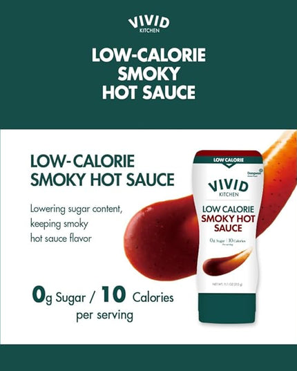 VIVID KITCHEN Low-Calorie Smoky Hot Sauce - 2 Pack - Zero Sugar, 10 Cal/Serving - Allulose Sweetened, No Preservatives or MSG - Easy Squeeze Bottle - Sauce for Tacos & Grilled Meats