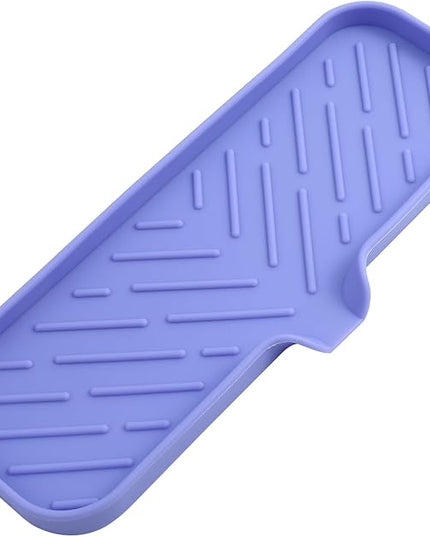 Silicone Bathroom Soap Dishes with Drain Spout-Bathroom and Kitchen Sink Organizer,Sponge Holder,Dish Soap Tray,Perfect for Dispenser,Scrubber,Bottle on Sink or Counter-Light Purple 12"×4"
