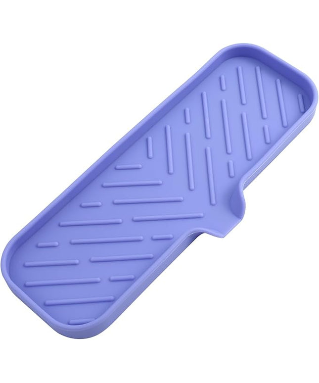 Silicone Bathroom Soap Dishes with Drain Spout-Bathroom and Kitchen Sink Organizer,Sponge Holder,Dish Soap Tray,Perfect for Dispenser,Scrubber,Bottle on Sink or Counter-Light Purple 12"×4"