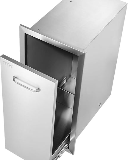 VEVOR Pull Out Trash Drawer 13.4"W x 25.7"H x 19.6"D Lower Sliding Rails Steel Roll Out Trash Bin Pull Out Tray Outdoor Kitchen Trash Drawer with Handle for BBQ Island Grill Station No Trash Can