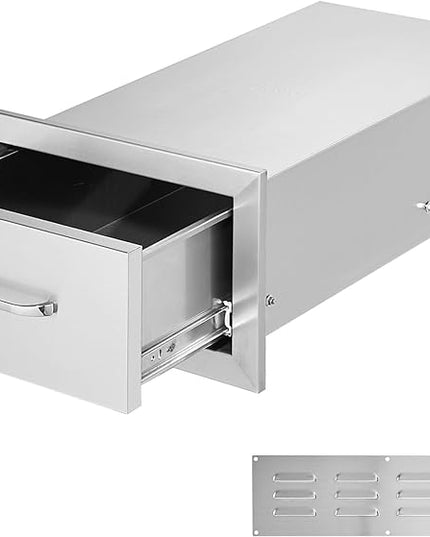 VEVOR 14x8.5 Inch Outdoor Kitchen Drawers Stainless Steel, Flush Mount Double Drawers,14W x 8.5H x 23D Inch, with Stainless Steel Handle, BBQ for Outdoor Kitchens or BBQ Island