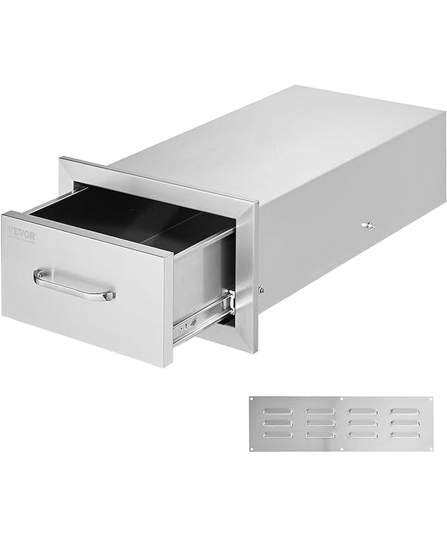 VEVOR 14x8.5 Inch Outdoor Kitchen Drawers Stainless Steel, Flush Mount Double Drawers,14W x 8.5H x 23D Inch, with Stainless Steel Handle, BBQ for Outdoor Kitchens or BBQ Island