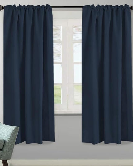 H.VERSAILTEX Blackout Curtains Thermal Insulated Window Treatment Panels Room Darkening Blackout Drapes for Living Room Back Tab/Rod Pocket Bedroom Draperies, 52 x 72 Inch, Navy Blue, 2 Panels