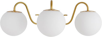 3 Lights Vintage Bathroom Vanity Light Fixtures Over Mirror, Brushed Gold Vanity Lights For Bathroom With Milk White Glass Globe Shade, Wall lights For Bedroom, Hallway, Dressing Table,Includ G9 Bulbs