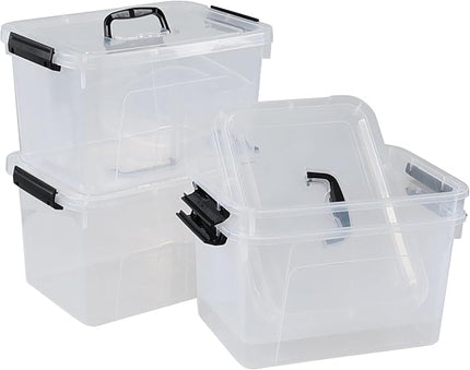 Kiddream 10.5 Quart Clear Storage Boxes, Plastic Bins with Lids and Handles Set of 4