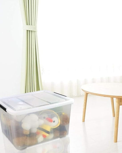 70 L Clear Plastic Large Storage Box with Wheels, Set of 4 LargeLatch Plastic Box for Storage