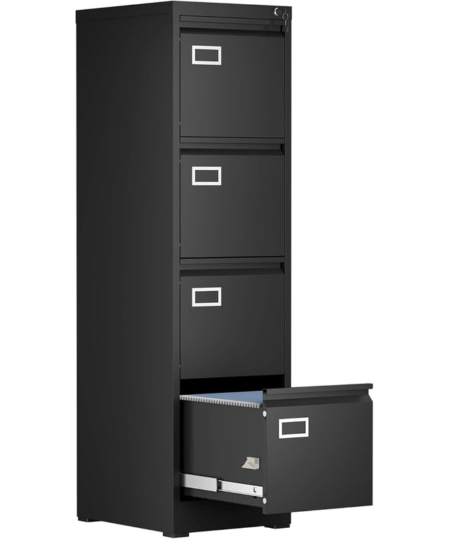 4 Drawer File Cabinet with Lock,Metal Filing Cabinets for Home Office 4 Drawer,Locking File Cabinet for Letter/Legal/A4/F4 Size,Assembly Require,Black