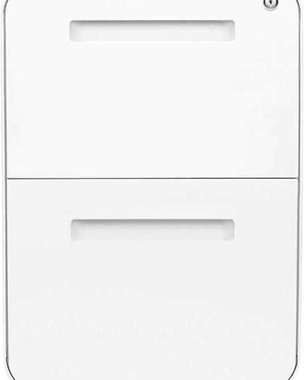 Laura Davidson Furniture Stockpile 2 Drawer Mobile File Cabinet with Lock - Under Desk Metal Filing Cabinet, Legal/Letter File Folders, Wheels and Stationary Feet, Pre-Assembled, White