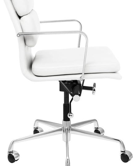 Laura Davidson Furniture SOHO II Padded Management Office Chair - Mid Back Desk Chair with Arm Rest, Swivel & Cushion Availability, Made of Faux Leather, White, Computer Chair