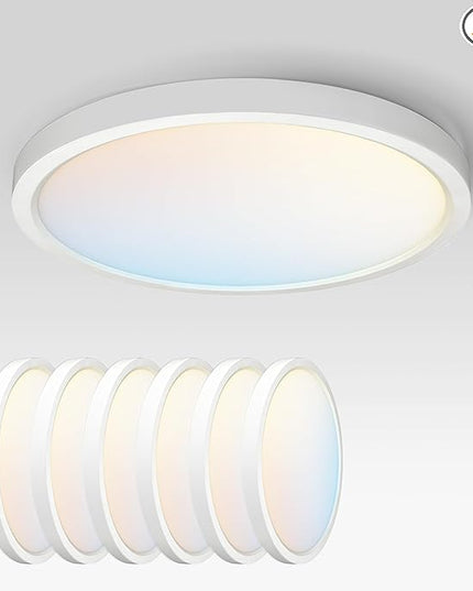 ASD LED 15" Round Flush Mount Ceiling Light Fixture, Low Profile Surface Lighting | 5CCT, Dimmable, Ultra-Thin, ETL Listed | 28W 2300LM 2700-6000K 100-277V | Kitchen, Hallway Lamp | White, 6 Pack