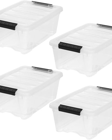 IRIS USA 4-Pack Storage Bins with Lids, 13 Quart, Made in USA Stackable See-Through Organizing Solution Latches Durable Nestable Containers Secure Pull Handle, BPA-Free Plastic