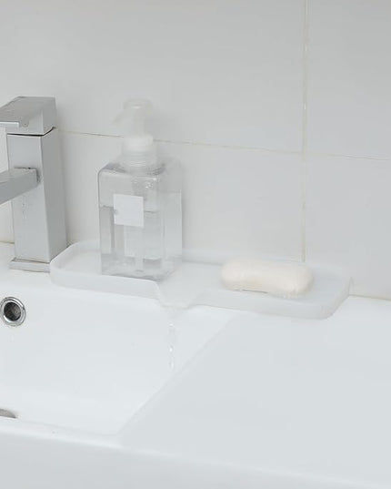 Silicone Bathroom Soap Dishes with Drain Spout-Bathroom and Kitchen Sink Organizer,Sponge Holder,Dish Soap Tray,Perfect for Dispenser,Scrubber,Bottle,Cup on Sink or Counter-Translucent 12"×4"