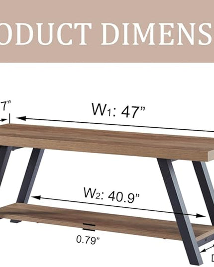 LVB Industrial Entryway Bench, Wood and Metal Storage Bench for Living Dining Room, Farmhouse Indoor Entry Way Shoe Benches Seat, Rustic Oak, 47 Inch Long