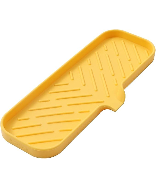 Silicone Bathroom Soap Dishes with Drain Spout-Bathroom and Kitchen Sink Organizer,Sponge Holder,Dish Soap Tray,Perfect for Dispenser,Scrubber,Bottle,Cup on Sink or Counter-Yellow 12"×4"