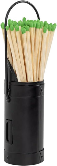 Modern Ember Match Stick Holder in Black | Decorative Metal Storage Bucket, Caddy, Basket for Long Matchsticks | Home Décor for Fireplace, Wood-Burning Stove, or BBQ Grill | Matches Not Included