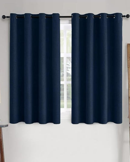 MIULEE Linen Textured Curtains Solid 100% Blackout for Bedroom Thermal Insulated Midnight Blue Grommet Room Darkening Curtains & Drapes Luxury Decor for Living Room Nursery 52 x 72 Inch (2 Panels)