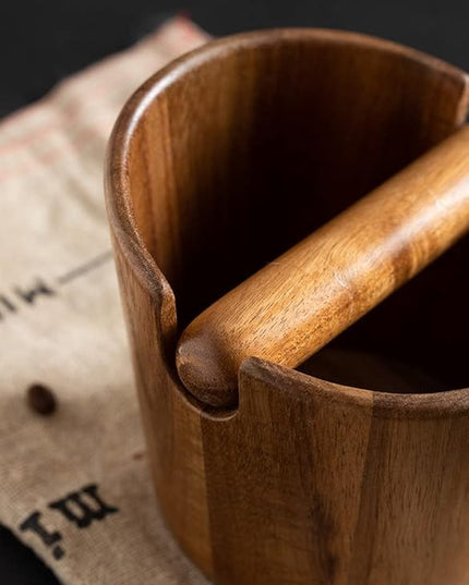 5 inch Coffee Knock Box espresso knock box,Wood Bin for Espresso Machine Coffee Grounds Acacia wood Knock Box Suitable for coffee bar decoration-coffee bar accessories