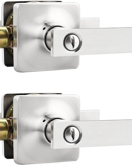 Mengico 2 Pack Door Lock,Nickel Interior Door Handles,Modern Door Handle Privacy Lock(for Bedroom&Bathroom)
