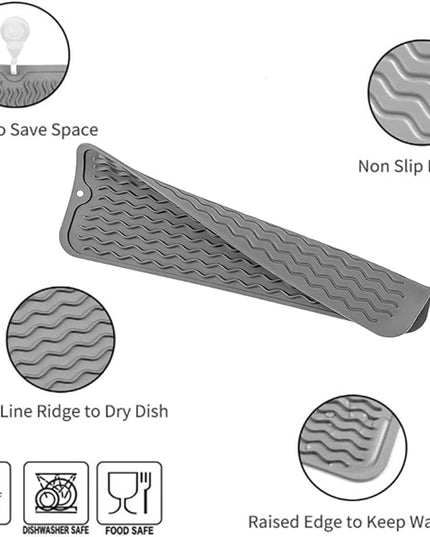 Silicone Dish Drying Mat for Multiple Usage,Easy clean,Eco-friendly,Heat-resistant Silicone Mat for Kitchen Counter,Sink,Bar,Bottle,or Cup Grey M 17 inches x 6 inches