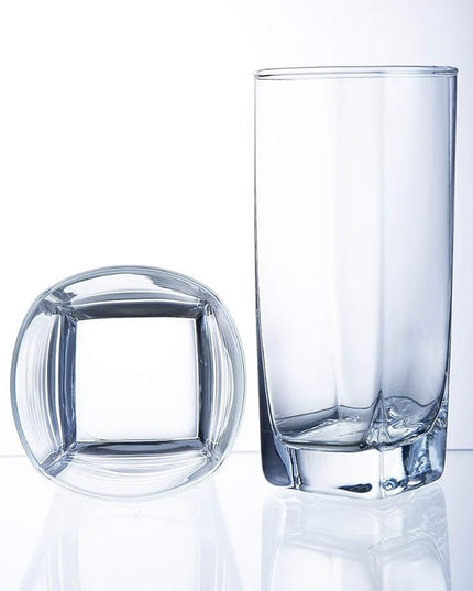 Everyday Drinking Glasses Set of 8 Drinkware Kitchen Glasses for Cocktail, Iced Coffee, Beer, Ice Tea, Wine, Whiskey, Water, 4 Tall Highball Glass Cups & 4 Short Old Fashioned.