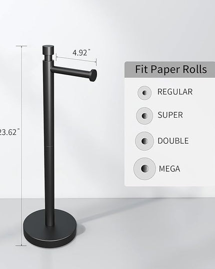 YUMORE Toilet Paper Holder Stand Freestanding, Weighted and Sturdy Matte Black Stainless Steel Design with Non-Slip Cap, Rustproof Tissue Roll Holder for Modern Bathroom, RV