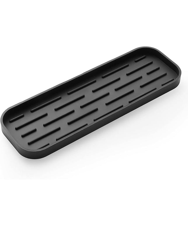 Silicone Kitchen Sink Organizer Tray for Multiple Usage,Eco-Friendly Sponges Holder for Kitchen Bathroom Counter or Sink,Dish Soap Dispenser,Scrubber,Bottle,Cup (Black, 12"×4")