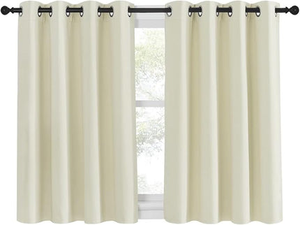 NICETOWN Blackout Kitchen Window Curtain 45 inches Length - Thermal Insulated Solid Grommet Sound & Light Reducing Room Darkening Drape for Bathroom (Beige, 1 Panel, W52 x L45)