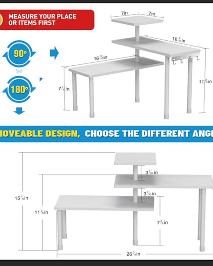 JayRex Bathroom Organizer Countertop Corner Shelf, 3 Tier Moveable Organizer for Make Up, Dresser Table, Desktop (White)