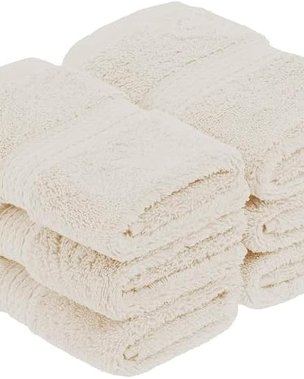 Superior Egyptian Cotton Pile Face Towel/Washcloth Set of 6, Ultra Soft Luxury Towels, Thick Plush Essentials, Absorbent Heavyweight, Guest Bath, Hotel, Spa, Home Bathroom, Shower Basics, Cream