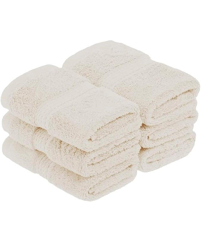 Superior Egyptian Cotton Pile Face Towel/Washcloth Set of 6, Ultra Soft Luxury Towels, Thick Plush Essentials, Absorbent Heavyweight, Guest Bath, Hotel, Spa, Home Bathroom, Shower Basics, Cream