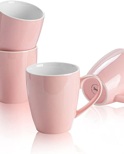 Sweese Porcelain Coffee Mugs - 16 Ounce (Top to the Rim) for Coffee, Latte, Tea, Cocoa, Set of 4, Pink