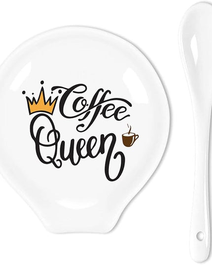 Funny Coffee Quote Colored Pattern Ceramic Coffee Spoon Holder-Coffee Spoon Rest -Coffee Station Decor Coffee Bar Accessories-Coffee Lovers Gift for Women and Men (Coffee Queen)